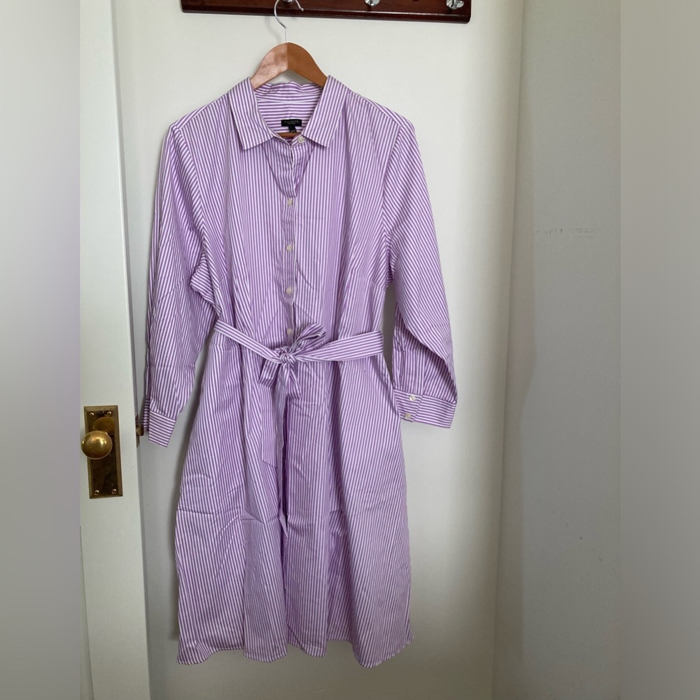 Talbots Plus Petite Button-down Shirtdress Crisp 100% Cotton Lavender and White